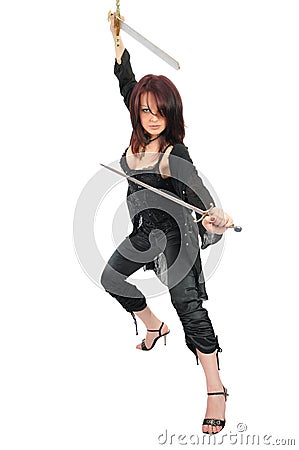 Assassin woman with two swords Stock Photo