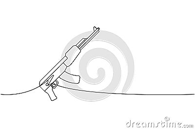 Assault rifle AK 47 one line continuous drawing. Various modern weapons continuous one line illustration. Vector linear Vector Illustration