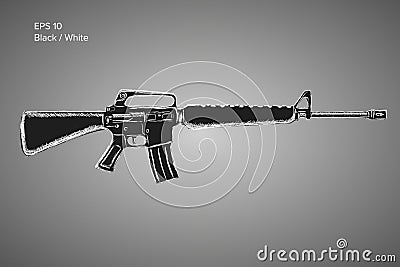 Assault rifle sketch. Classic armament vector illustration. Pencil style drawing Vector Illustration