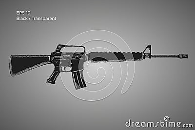 Assault rifle sketch. Classic armament vector illustration. Pencil style drawing Vector Illustration