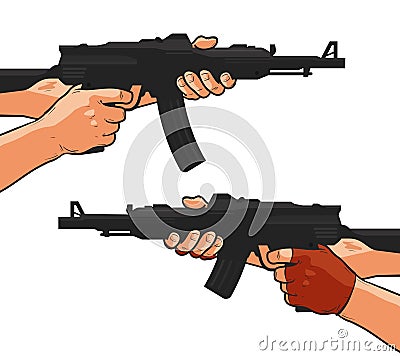 Assault rifle, small arm, machine gun, shotgun. Cartoon comics style vector illustration Vector Illustration