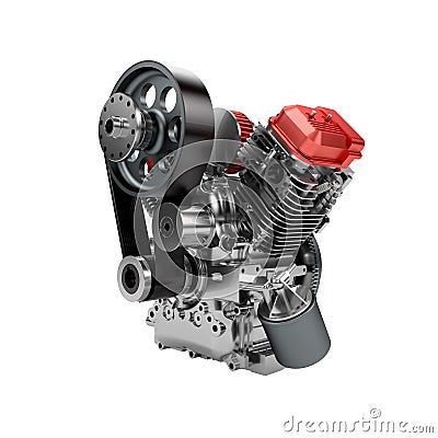 Assembled V2 engine of large powerful motorbike isolated Stock Photo