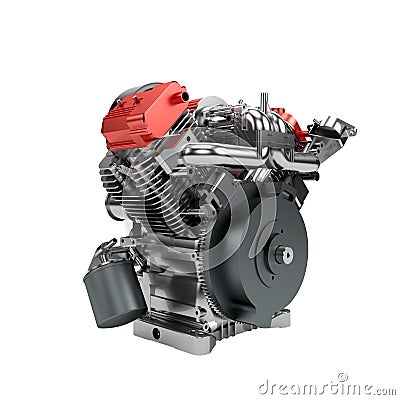 Assembled V2 engine of large powerful motorbike isolated Stock Photo