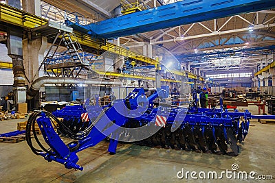 Assembling of agricultural disc cultivator in factory Stock Photo