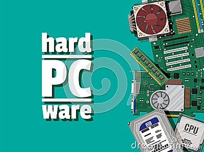 Assembling PC. Personal computer hardware. Vector Illustration