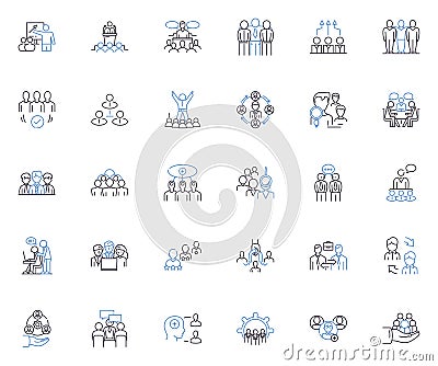 Assembly congregation line icons collection. Worship, Fellowship, Prayer, Communion, Praise, Offering, Ministry vector Vector Illustration