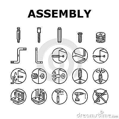 assembly furniture instruction icons set vector Vector Illustration