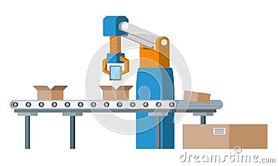 Assembly line. Automated conveyor system. Vector Illustration