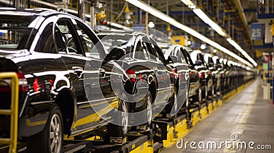 The assembly line continues to run tirelessly creating a constant flow of cars ready to be shipped out to dealerships Stock Photo