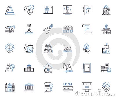 Assembly line icons collection. Collaboration, Construction, Fabrication, Integration, Production, Assembly-line, Union Vector Illustration