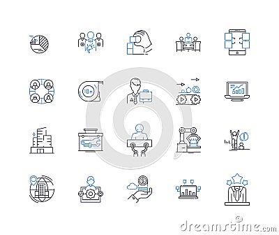 Assembly-line production line icons collection. Automation, Efficiency, Mass-production, Specialization Vector Illustration