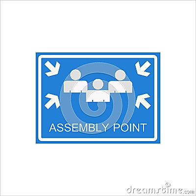 Assembly point sign on blue color background Stock Photo