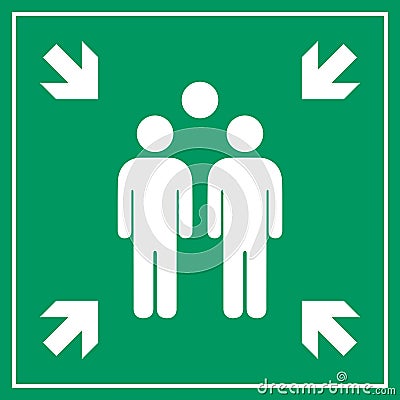 Assembly point sign, fire evacuation meeting place Vector Illustration