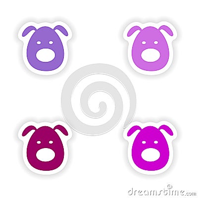 Assembly realistic sticker design on paper dogs Vector Illustration