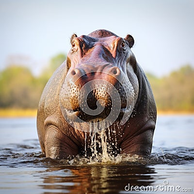 Assertive hippo displays aggressive behavior, asserting dominance in its territory Stock Photo