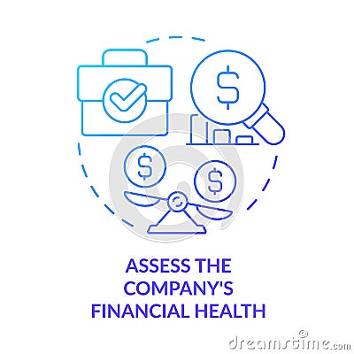 Assess company financial health blue gradient concept icon Cartoon Illustration