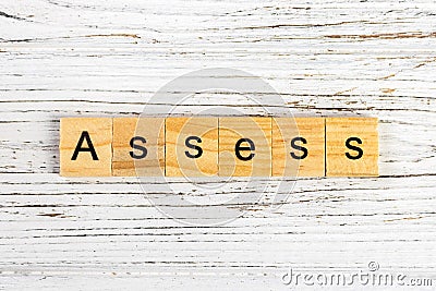 ASSESS word made with wooden blocks concept Stock Photo