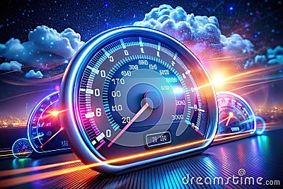 Assessing Internet Connection Speed and Reliability A LowLight Speed Test Cloud Visualization Stock Photo