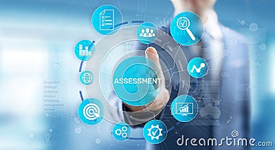 Assessment analysis Business analytics evaluation measure technology concept. Stock Photo
