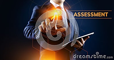 Assessment evaluation business analysis concept on screen. Stock Photo