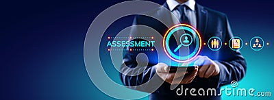 Assessment evaluation business analysis concept on screen. Stock Photo