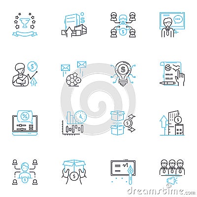 Asset control linear icons set. Inventory, Management, Tracking, Optimization, Utilization, Security, Maintenance line Vector Illustration