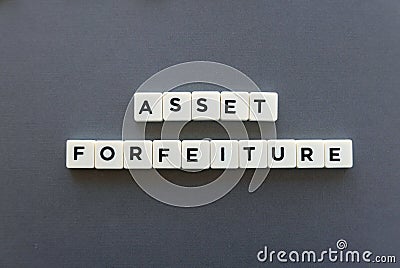 Asset forfeiture word made of square letter word on grey background. Stock Photo