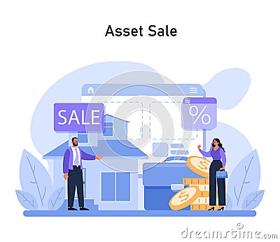 Asset Liquidation set. A strategic approach to selling assets with a focus Vector Illustration
