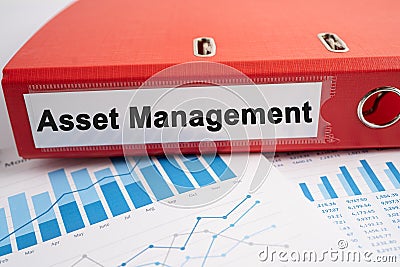 Asset Management. Binder data finance report business with graph analysis in office Stock Photo