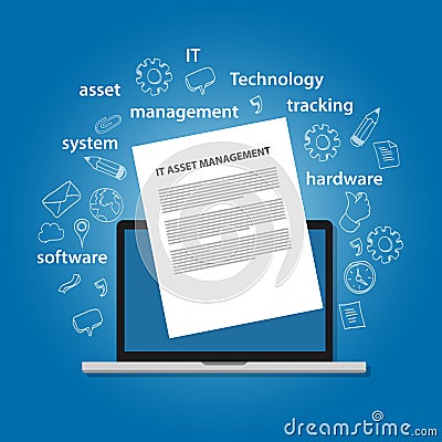 IT Asset Management or ITAM concept of managing information technology resources in company such as hardware software Vector Illustration