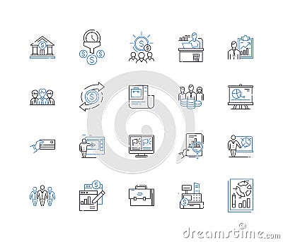 Asset management line icons collection. Portfolio, Investments, Allocation, Valuation, Risk, Diversification Vector Illustration