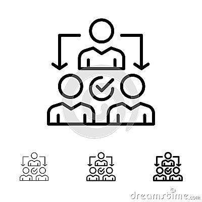 Assignment, Delegate, Delegating, Distribution Bold and thin black line icon set Vector Illustration