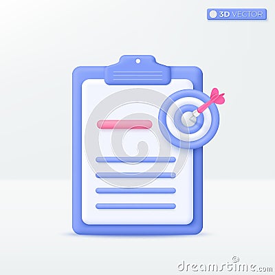 Assignment target and clipboard icon symbol. Dart, Productivity Checklist. Goal, Task Management, To Do List. Work Project Plan Vector Illustration