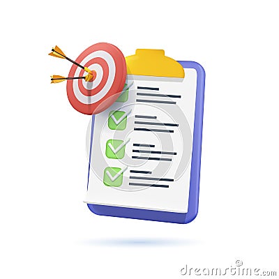 Assignment target icon. Clipboard, checklist symbol. 3d vector illustration. Project task management and effective time Vector Illustration