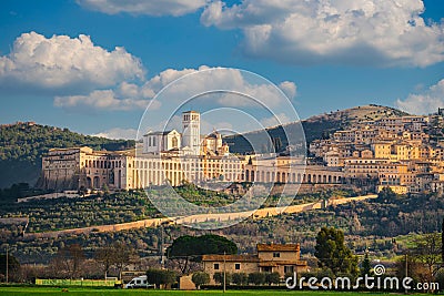 Assisi, Italy town Skyline with the Basilica of Saint Francis of Assisi Stock Photo