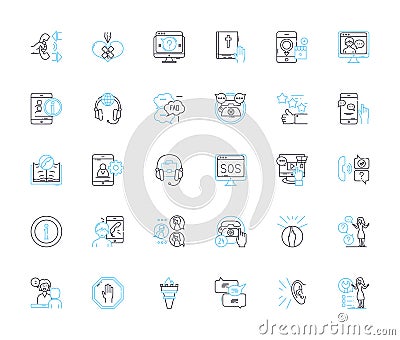 Assist facilitate linear icons set. Help, Support, Aid, Simplify, Enable, Guide, Streamline line vector and concept Vector Illustration