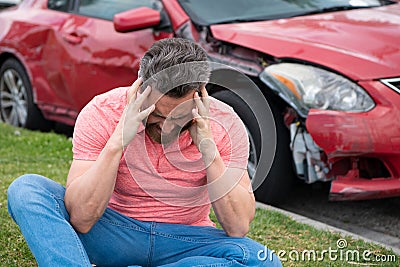 Assistance driver shocked. Road trip problems and assistance concepts. Stock Photo