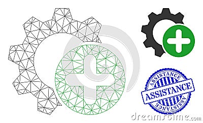 Assistance Grunge Badge and Web Network Add Settings Gear Vector Icon Vector Illustration