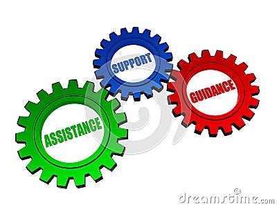 Assistance, support, guidance in color gearwheels Stock Photo