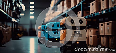 Assistant robots for warehouses and logistics.Generative AI Stock Photo