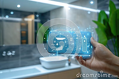 Assistant Smart home automation futuristic interface on virtual screen. Generative AI Stock Photo