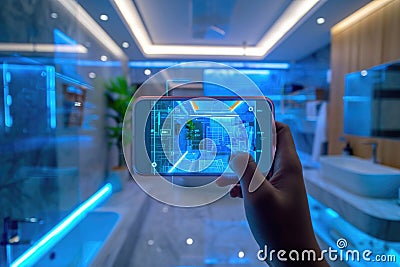 Assistant Smart home automation futuristic interface on virtual screen. Generative AI Stock Photo