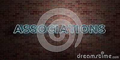 ASSOCIATIONS - fluorescent Neon tube Sign on brickwork - Front view - 3D rendered royalty free stock picture Stock Photo