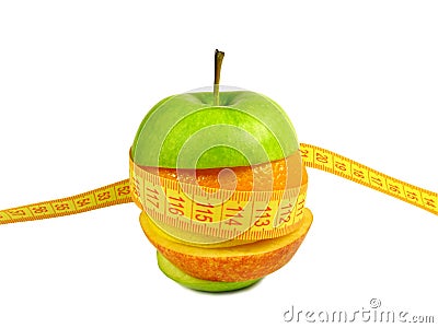 Assorted apple with metre measure ruler Stock Photo