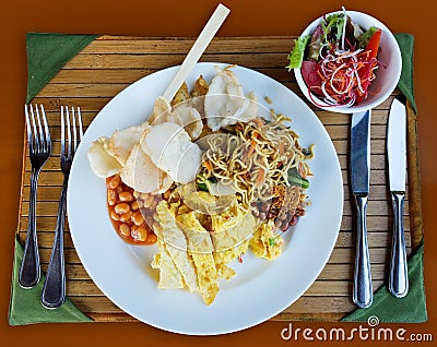 Assorted Asian food breakfast setting Stock Photo