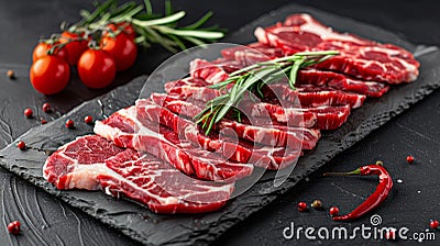 Assorted asian sliced wagyu beef for bbq, chinese, japanese, korean delicacy for grilling Stock Photo