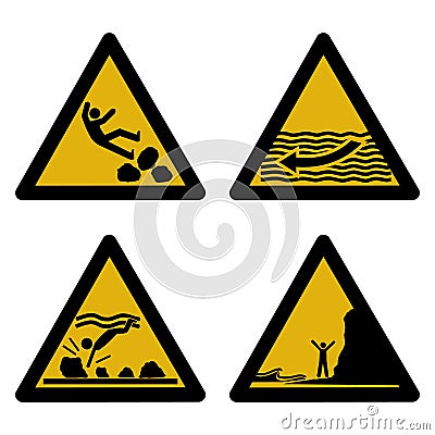 Assorted beach hazard signs Vector Illustration