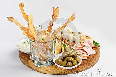 Assorted beer snack, cheeses, wallnuts and other Stock Photo