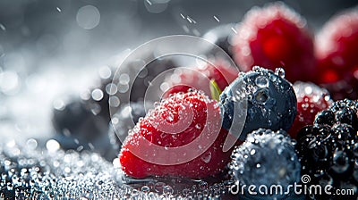 Assorted Berries with Glistening Water Droplets Stock Photo