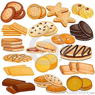 Assorted Biscuit and Cookies Food Collection Vector Illustration